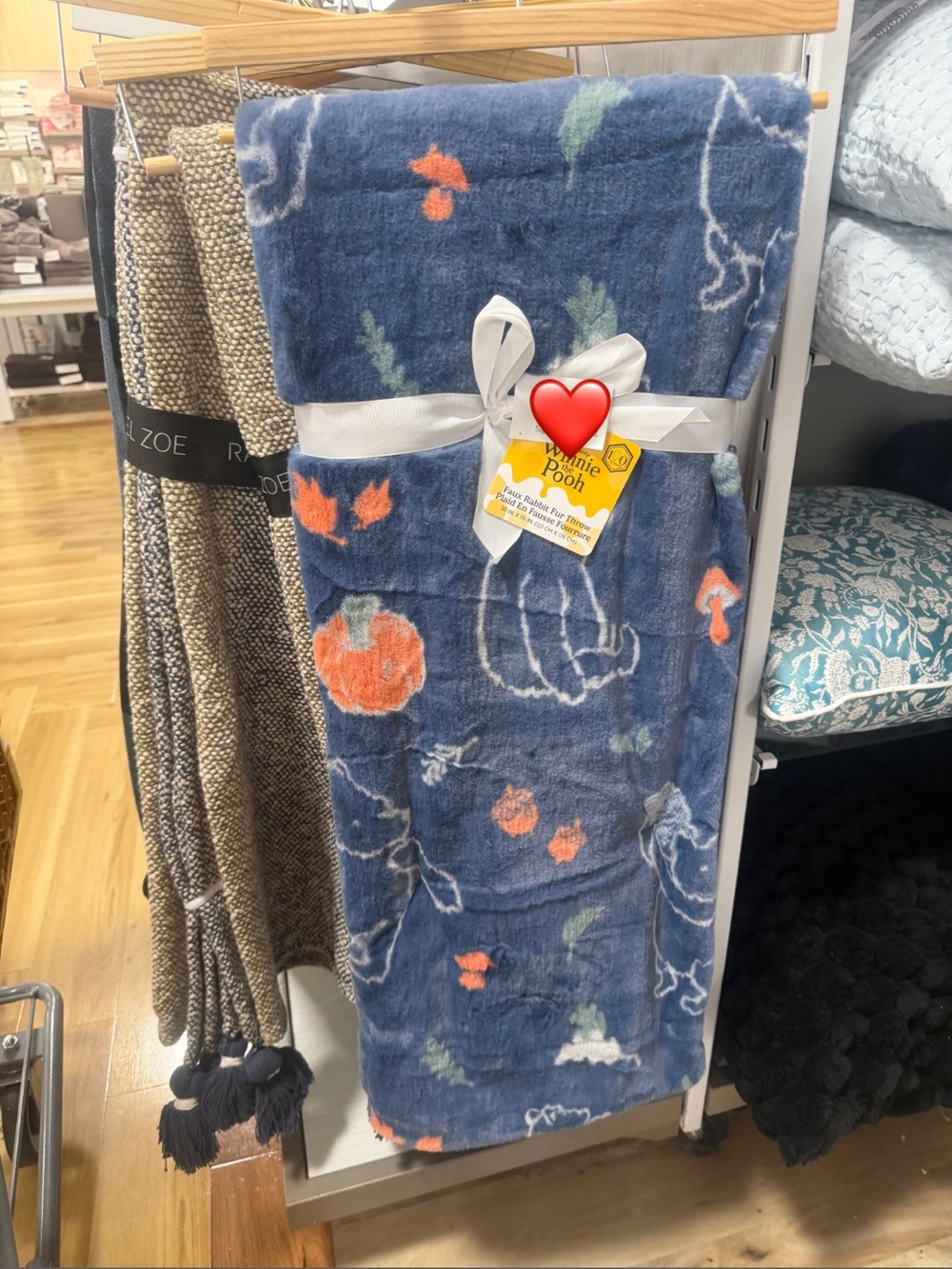 Disney Blue Plush Throw Blanket with Pumpkin & Leaf Accents